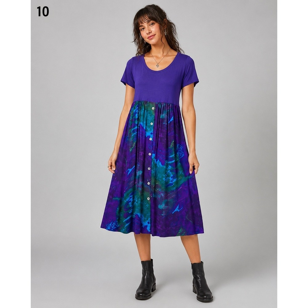 Rabbit Rabbit Rabbit Maxi Dress Womens‎ 10 Purple Batik Button Front Vintage